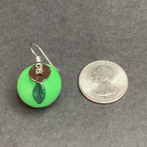 Green Apple Earring, Fruit Earring, Funny Food Earring, Teacher Earring, Gift - Picture 3 of 5